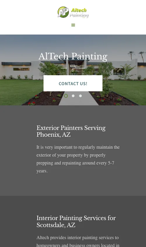 Altech Painting website — mobile view
