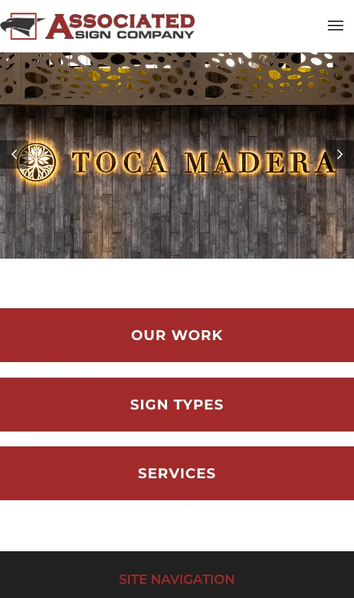 Associated Sign Company website — mobile view