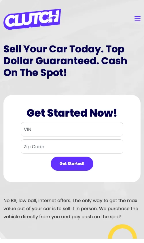 Car Clutch website — mobile view