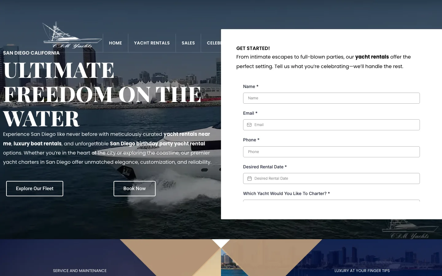 CDM Yachts website — desktop view