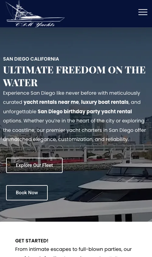 CDM Yachts website — mobile view