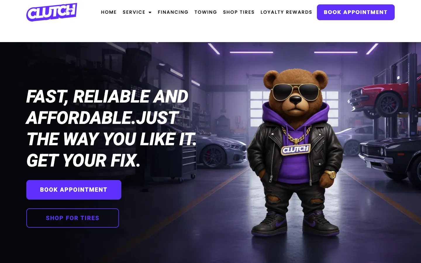 Clutch Auto Repair website — desktop view