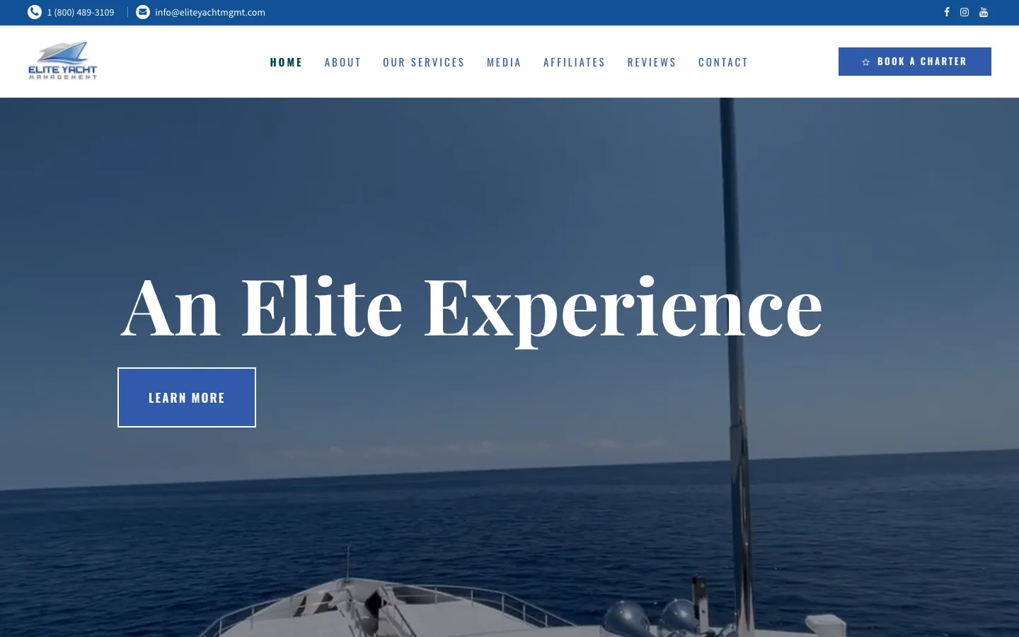 Elite Yacht Management website — desktop preview