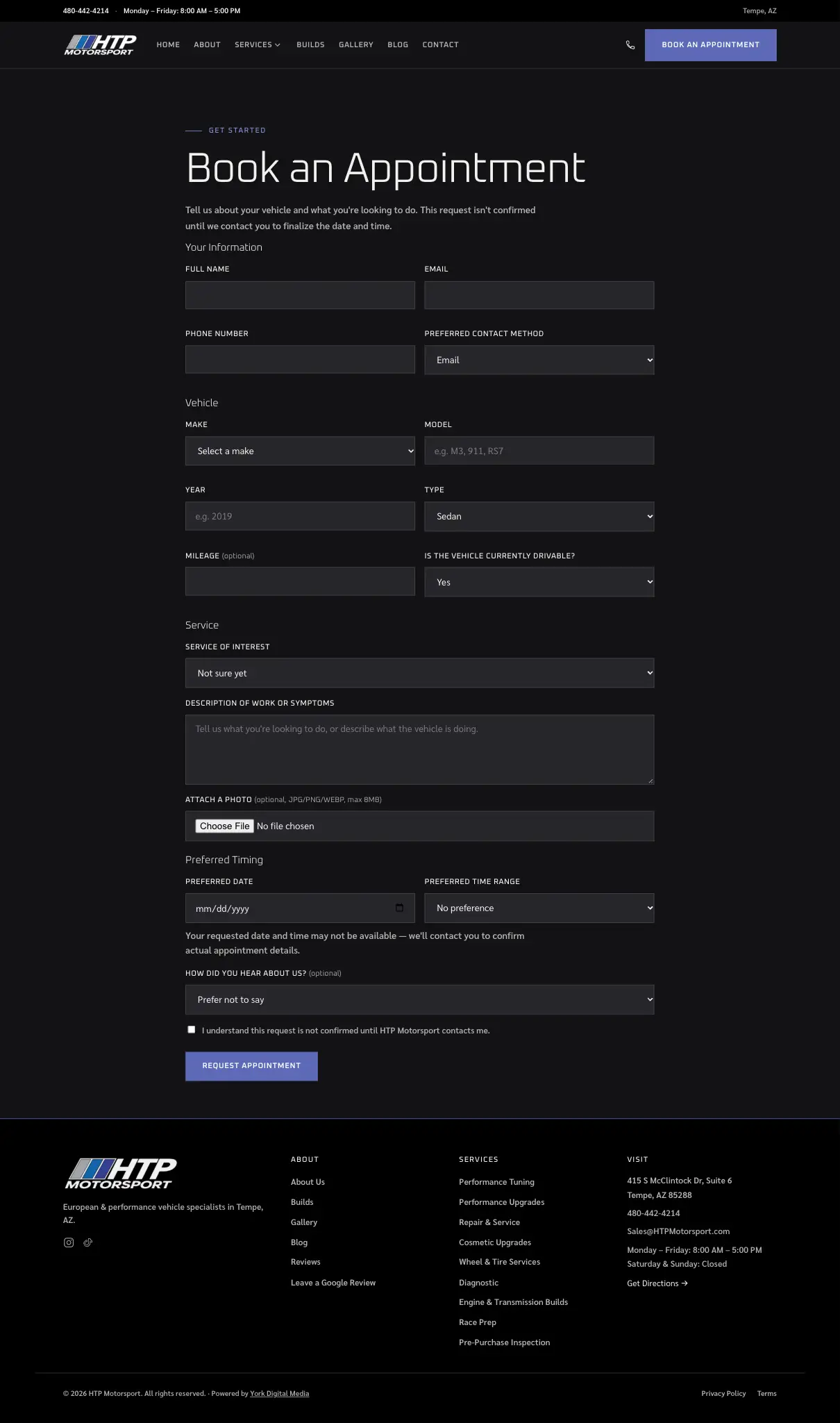 HTP Motorsport — Appointments page