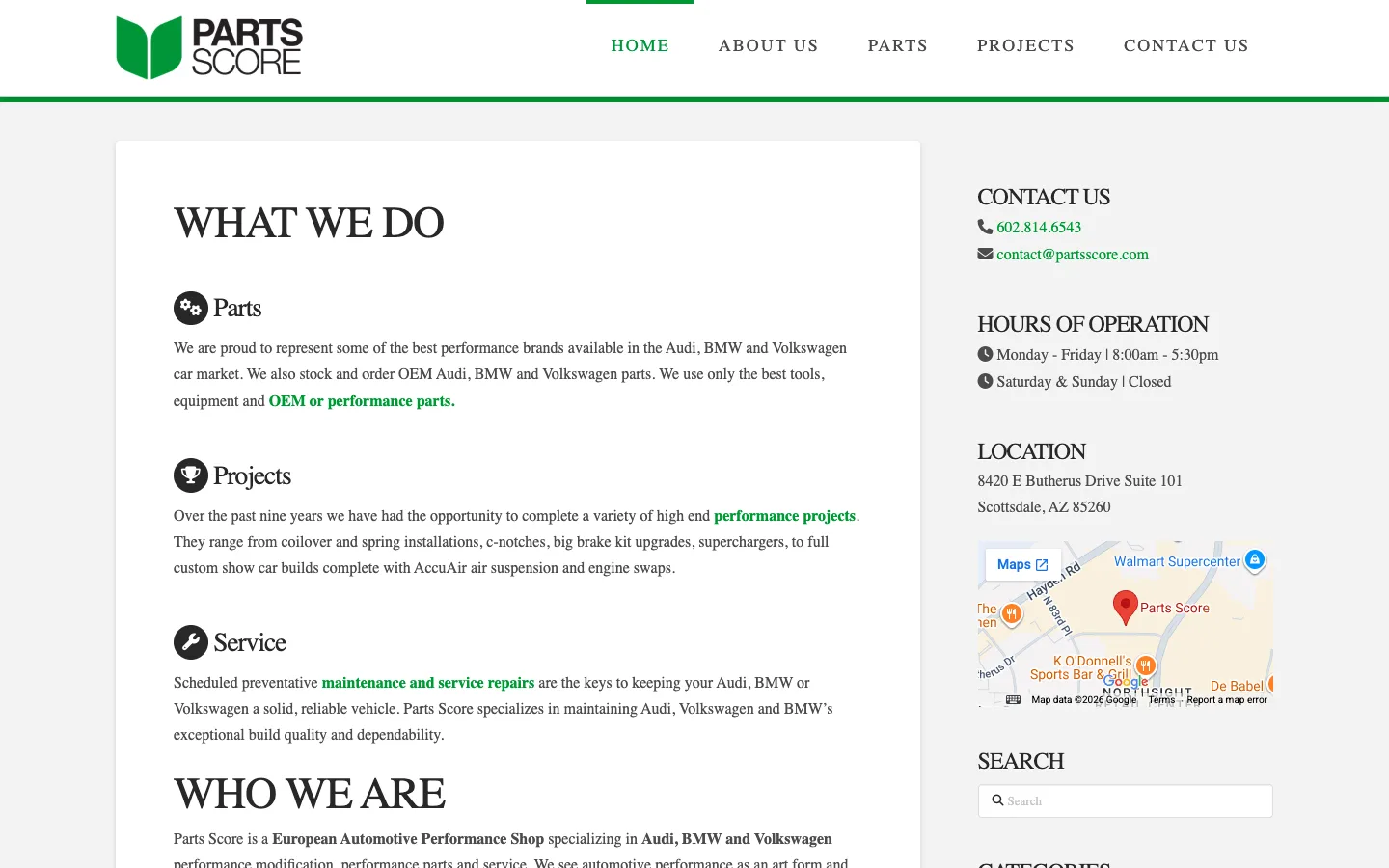 Parts Score website — desktop view