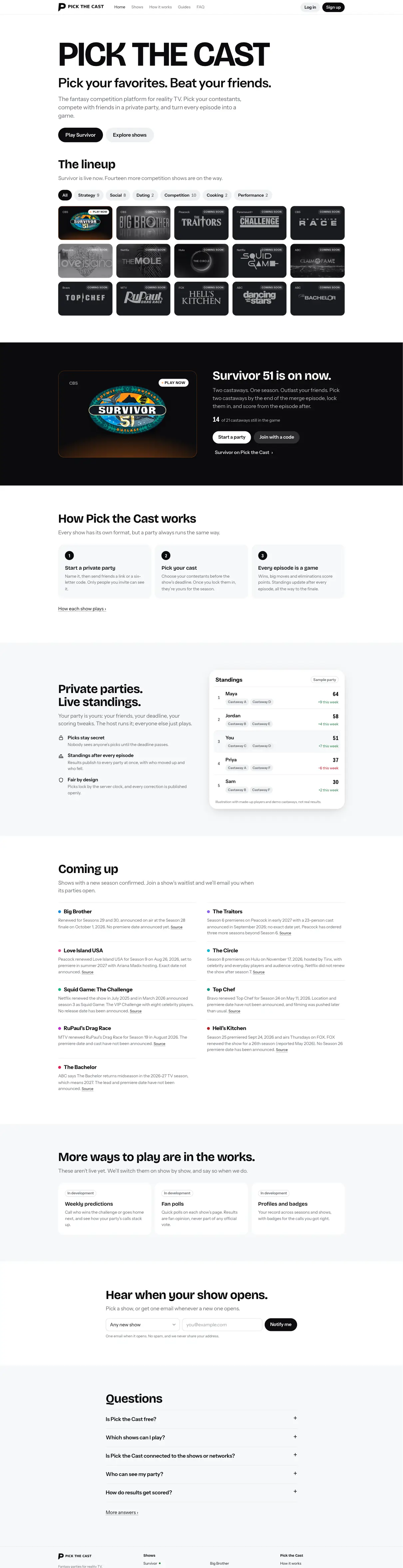 Pick the Cast — Home page
