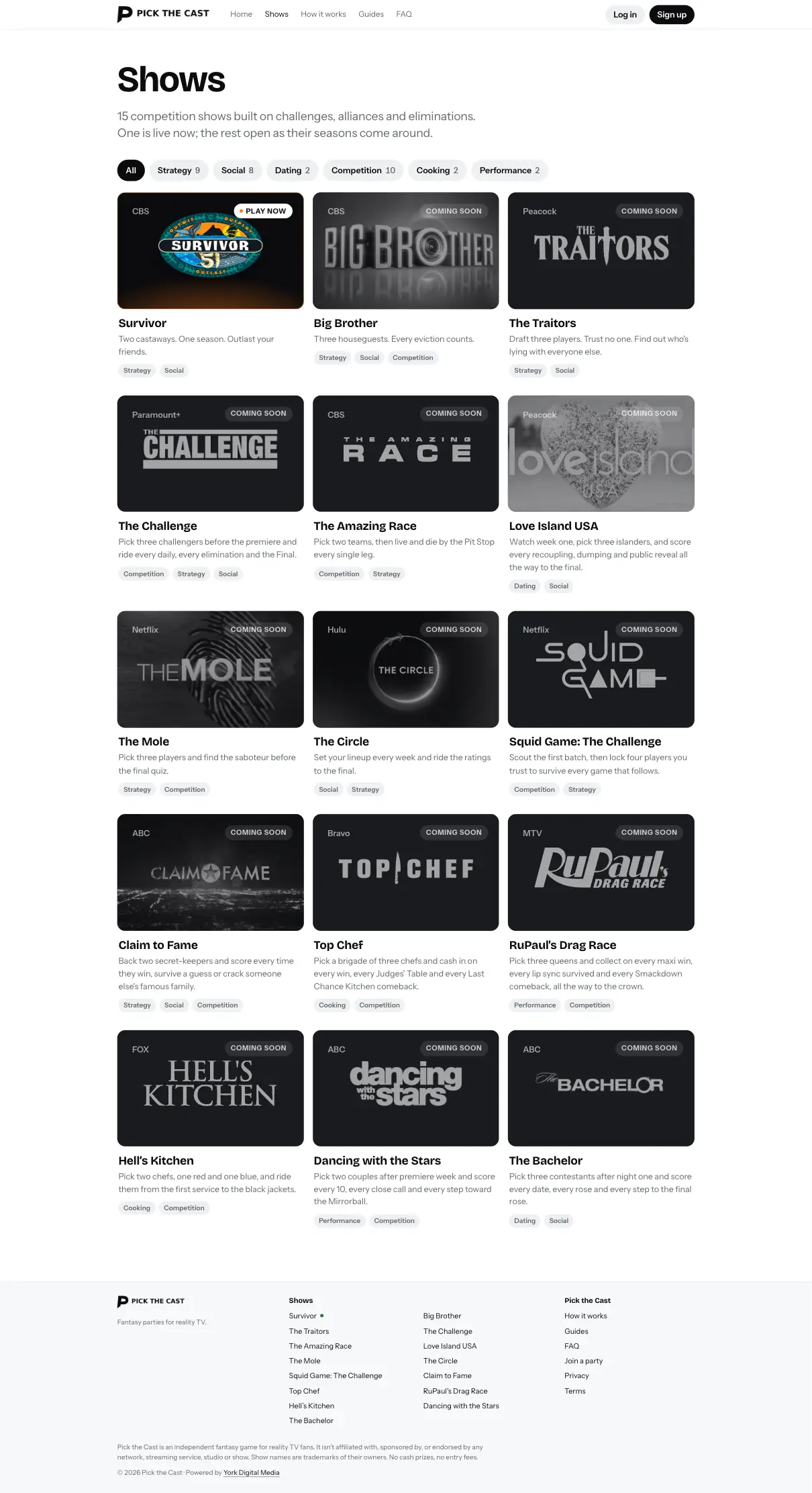 Pick the Cast — Shows page