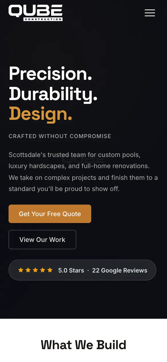 Qube Construction — Home with the call bar on a phone