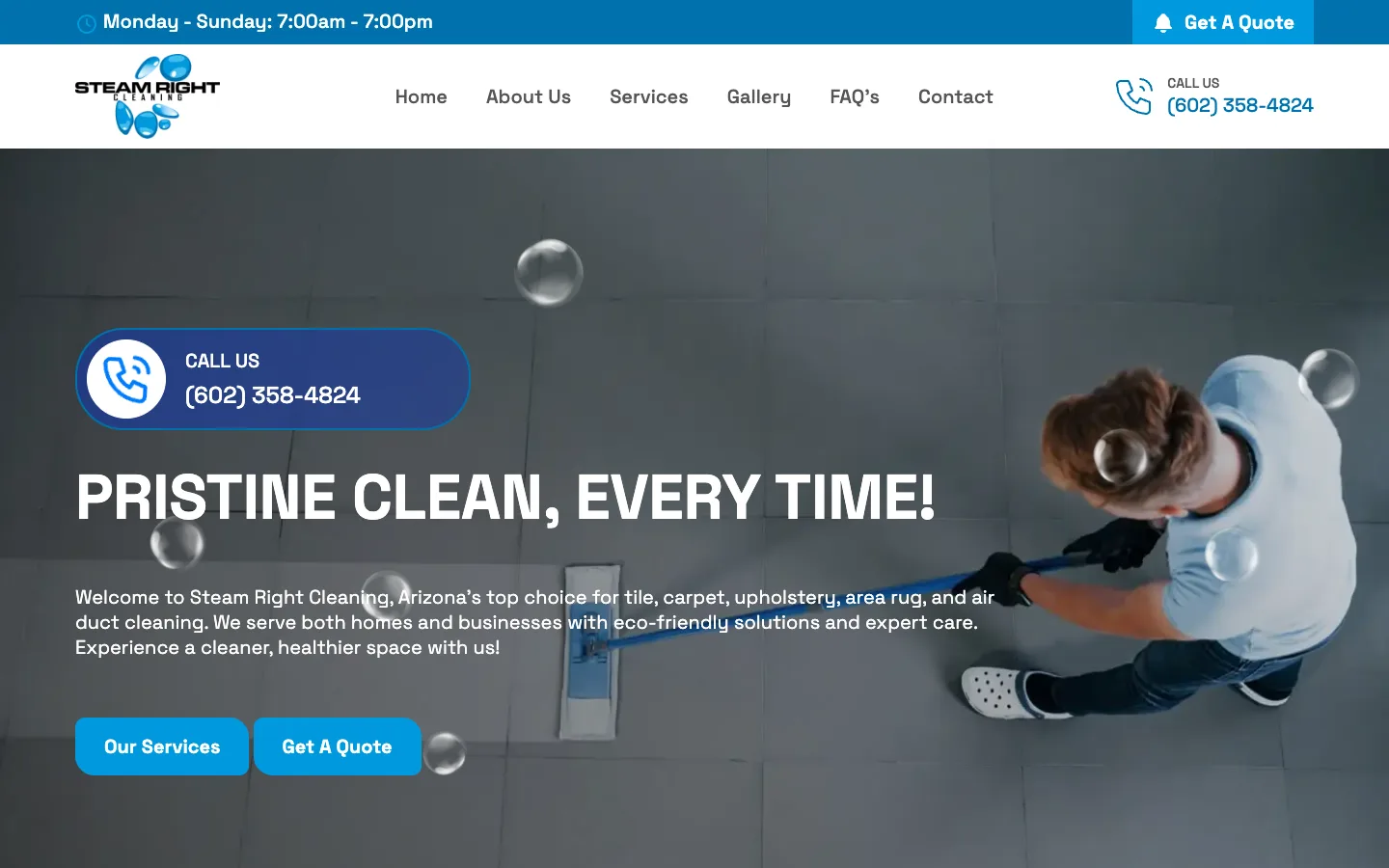 Steam Right Cleaning website — desktop view